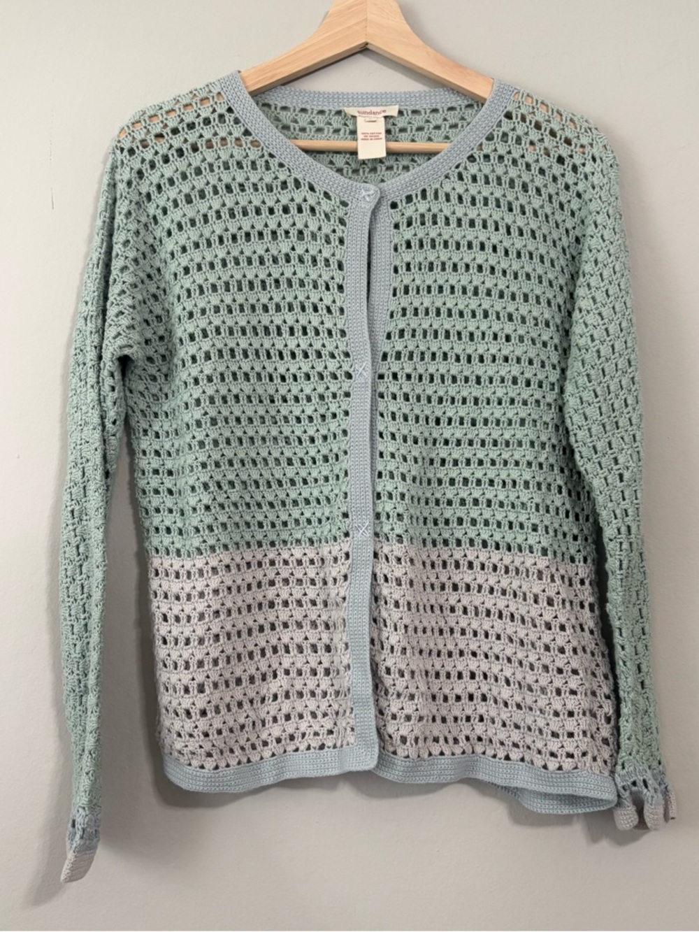 Sundance Open Knit Blue and Green Button Up Cardigan